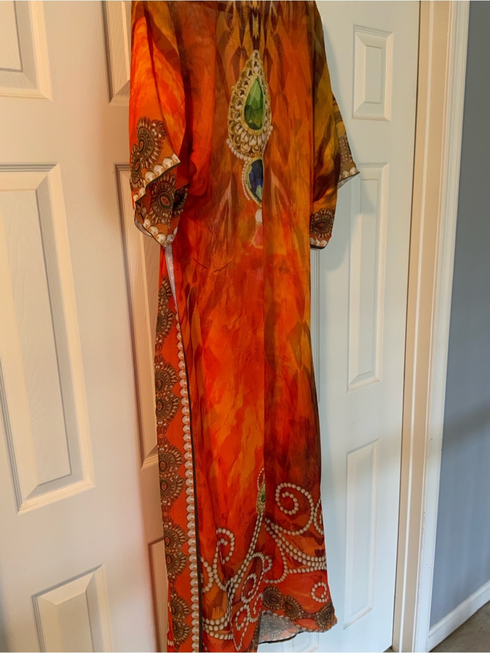 Vibrant Orange Printed Maxi Caftan Dress